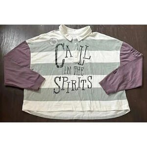 Disney Haunted Mansion Spirits Logo Striped Rugby Shirt Women's Size xxl b42